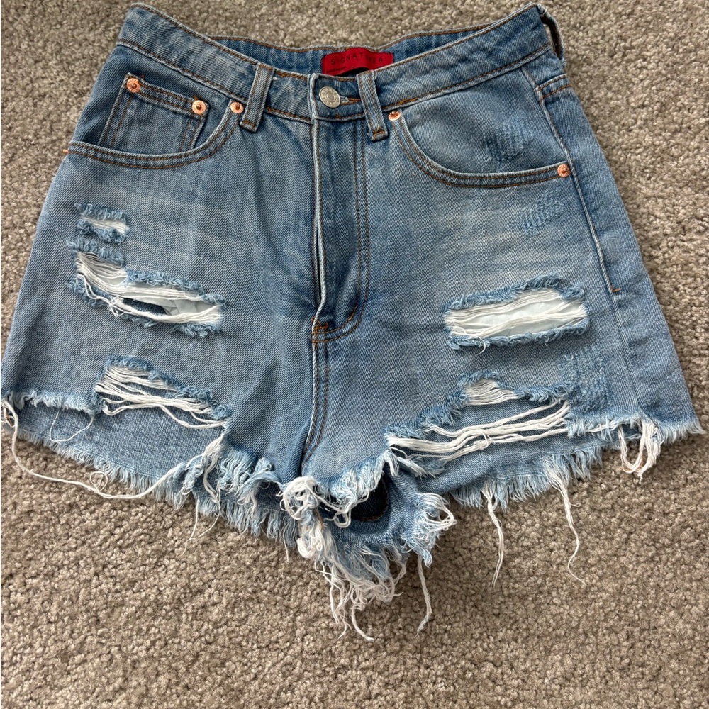 Signature Blue Distressed Jean Shorts